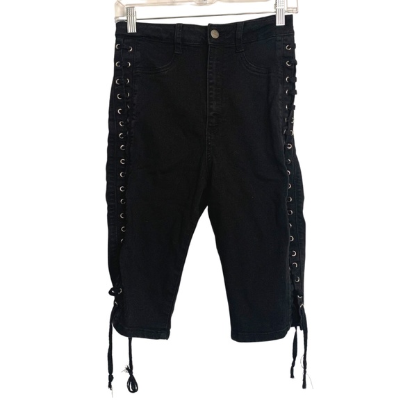 AP Blue by Aphrodite Jeans | Black Lace Up Long Jean Shorts NWOT - Picture 1 of 6